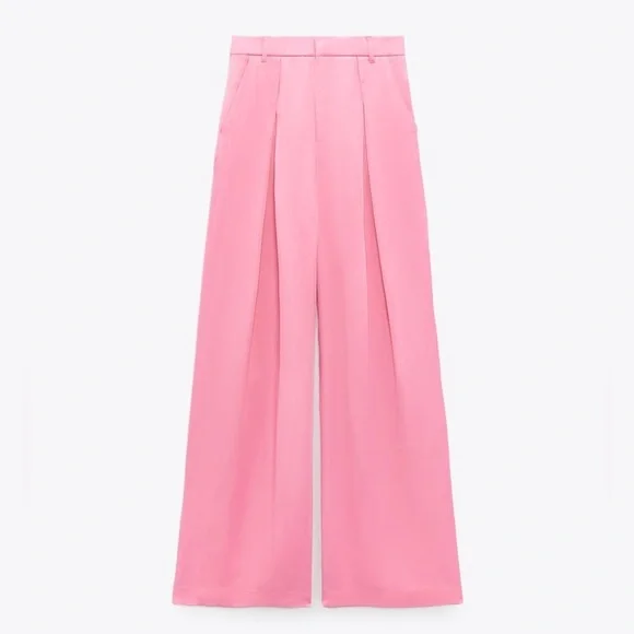 Zara Set - Pink Cropped Satin Effect Blazer & Full Length Pants - Picture 14 of 17